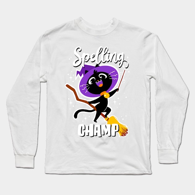 Spelling Champ Kitty Long Sleeve T-Shirt by Kuitsuku